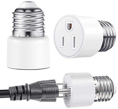 E26/E27 3 Prong Light Socket to Plug Adapter, Polarized Screw in Outlet for Light Socket Adapter Outlet 3 Prong Light Bulb Socket Adapter Fit for 2/3Prong Convert, for Porch Patio Garage, 2pcs