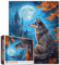 Fantasy Wolf Puzzle 1000 Teile für Erwachsene, Herbstschloss, blauer Mond, Himmel, Kürbisse, Blätter, Kunstpuzzle, 50,8 x 68,9 cm, Halloween-Landschaft, Puzzle-Spiel, einzigartiges Geschenk
