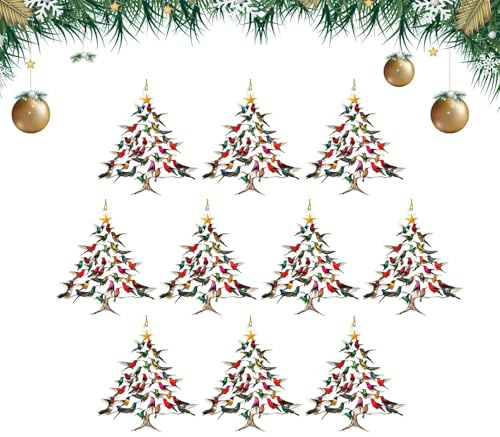10-Pack Hummingbird Christmas Ornaments, Double-Sided Acrylic Bird Tree Decorations for Home, Car & Bird Lovers