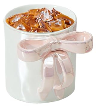 Bow Coffee Cup, 12oz Charming Aesthetic Bow Handle Mug, Large Capacity Drinkware Elegant Home Decoration for Milk Hot Cocoa Tea Water Drinks Latte Enjoyment