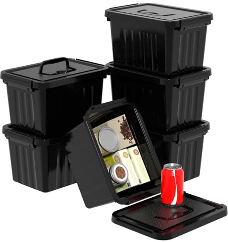 Xyskin 6L*6 Storage Boxes, Organizing Container with Handle and Secure Latching Buckles, Plastic Storage Box with Lid, Black