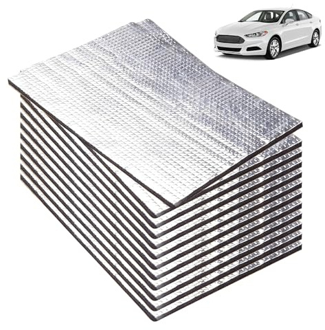12 tappetini isolanti per auto, 5 mm, isolamento acustico, 40 x 25 cm, protezione acustica, per vano motore, 1 mq, isolamento acustico, autoadesivo, per isolamento acustico, isolamento, ignifugo