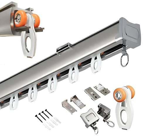 Rail Rideaux Plafond Aluminium Rideau Rail 1 2 3 4 5m Ensemble De Rails De Rideaux De Plafond, Tringle Rideau Mur pour Chambre avec Crochets, Quincaillerie(Warm Gold,2m(6.6ft))