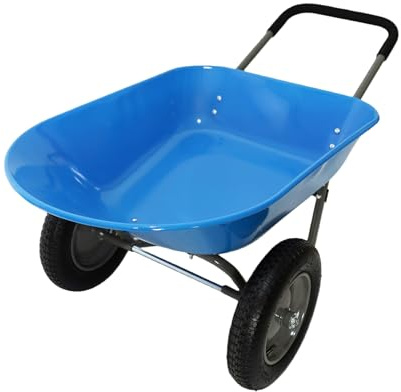 Two-Wheeled Steel Tray Wheelbarrow with 15-Inch Pneumatic Tires, 300 Lb Load Capacity, 5 Cu Ft Rust-Proof Polyethylene Tray, Heavy-Duty Garden Cart for Residential Gardening, Landscaping, Yard Work