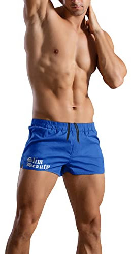 Alivebody Herren Bodybuilding Trainieren Kurze Hose Baumwolle Men Sporthosen Shorts, L:Taille 87-95 cm, Blau