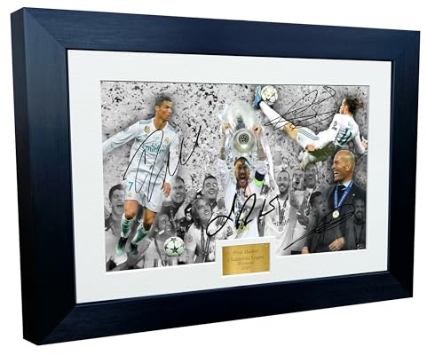 KICKS Real Madrid 2018 Champions League Celebration 12 x 8 A4 signiert Cristiano Ronaldo Gareth Bale Sergio Ramos Zinédine Zidane – Autogrammkarte Fotografieren, Bilderrahmen Fußball Geschenk