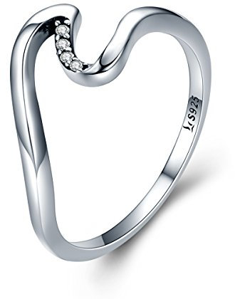 Qings Wave Ring 925 Sterling Silber mit Österreich Zirkonia Band Urlaub Ring für Frauen
