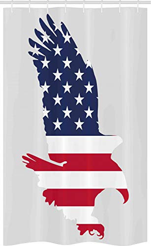 ABAKUHAUS Adler Schmaler Duschvorhang, Stars and Stripes USA, Badezimmer Deko Set aus Stoff mit Haken, 120 x 180 cm, Dunkle Coral Marineblau
