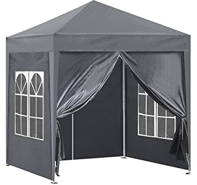 CLIPOP Tonnelle de Jardin 2 x 2 m Tonnelle Chapiteau Pavillon avec 4 Parois Latérales et Cadre en Acier, Tente Pliante pour Mariage, extérieur, Camping, Plage
