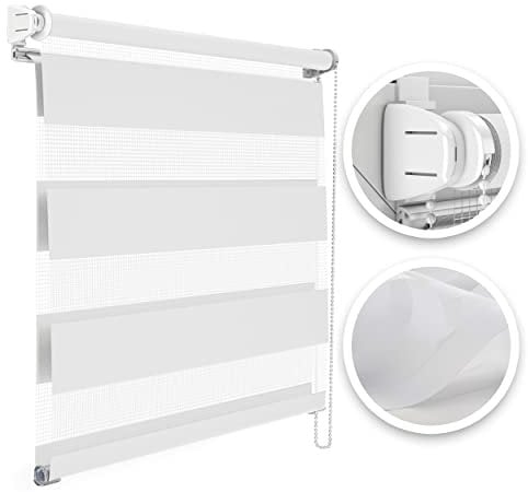 Estika Tenda a rullo doppia senza foratura - Larghezza: 45 cm, Altezza: 220 cm, Colore: Bianco - Tenda a rullo doppia giorno e notte