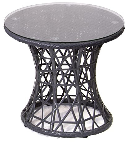 Signature Homes and Gardens SH&G Rattan Side Table | For 360 Papasan Moon Chairs | Grey Rattan with Glass Top | Indoor & Outdoor