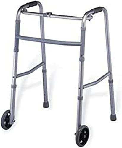 QUIRUMED Andador de aluminio, Plegable, Rígido, Extensible, Altura regulable, Con 2 ruedas, Con barra estabilizadora, Para ancianos, Para personas mayores, Color Gris