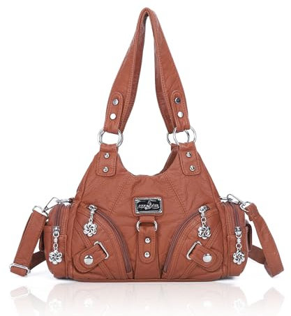 Angel Kiss Kleine Hobo-Umhängetaschen für Damen, Vagen, Leder, mehrere Taschen, Tragetasche mit Reißverschluss, Braun