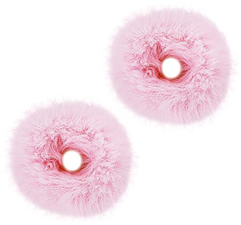 2 Stücke Haargummi Scrunchie Rosa Pom Pom Stirnbänder Plüsch Kratzbänder Faux Kaninchen Haar Blase Elastische Baby Scrunchies Pferdeschwanz Haarschmuck Mädchen Rosa Haargummis