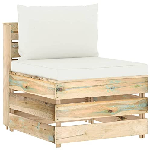 MOONAIRY Modulares Mittelsofa mit Kissen, Lounge Sofa Outdoor, Garten Loungemöbel, Gartensofa, Loungesofa, Outdoor Couch, Gartencouch, Balkon Set Möbel, Grün Imprägniertes Holz