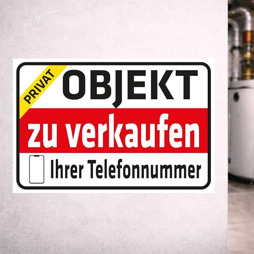 INDIGOS UG - Aufkleber - Sicherheit - Objekt Privat - mit Ihrer Telefonnummer - Wunschtext - 300x200 mm - Hotel, Firma, Schutz, Kita, Arzt, Praxis, Wohnung
