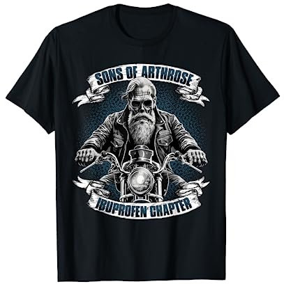 Lustiger Biker Spruch für den alten Mann - Sons of Arthrose - Ibuprofen Chapter Biker Motorradfahrer T-Shirt für ältere Männer, Schwarz, S