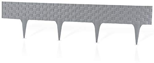 Beeteinfassung als Stecksystem | Flexible Rasenkante aus recyceltem Kunststoff | Beetbegrenzung 9,0 cm hoch | Mähkante mit Bodenstecker | Beetumrandung in Rattan-Optik, hellgrau