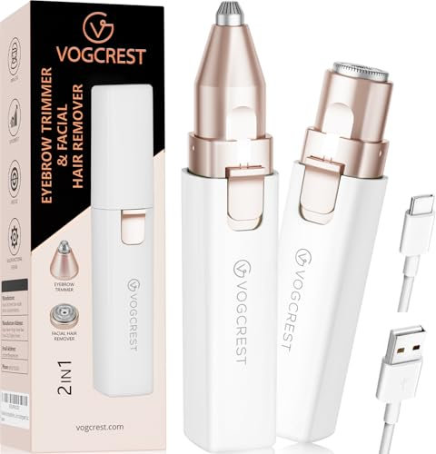 Removedor de vello facial y cejas para mujeres: Afeitadora eléctrica 2 en 1 para el rostro y recortadora de cejas - Removedor de vello facial y corporal recargable para mujeres con luz LED (Blanco)