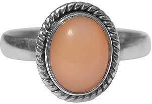 Meadows Pfirsich-Mondstein-Ring, 925er Sterlingsilber-Ring, handgefertigtes Geburtstagsgeschenk Unisex-Ring Größe 8 USA