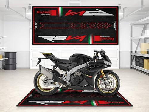 wibeart MPM Motorradmatte für RSV4, waschbar, rutschfest, öl- und wasserabweisend, für die Nutzung in Garage, Ausstellungsraum und Werkstatt | Größe 2: 102 x 47/260 x 120 cm