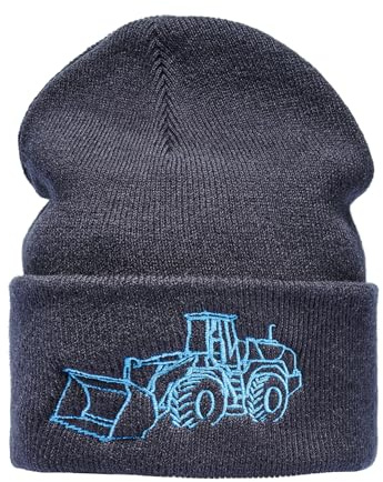 Baddery Kinder Beanie - „Radlader“ - Bestickte Strickmütze für Jungen & Mädchen - Warme Wintermütze (One Size - Blau)