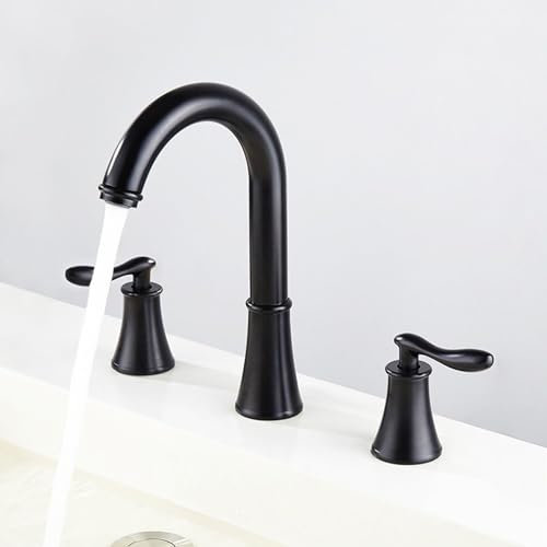 Grifo de lavabo 3 Orificios Arco Alto Giratorio 360° Grifos para Lavabos de Baño Grifo Latón Pieza Dividida,negro