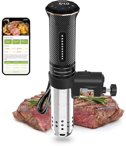 KitchenBoss Thermoplongeur Cuisson Sous Vide WiFi: Cuisson Sous Vide de Contrôle Précis de la Température, Cuisinière Thermostat Réglable, APP Contrôle, IPX7 Imperméable, LED Display Silencieux 1100W