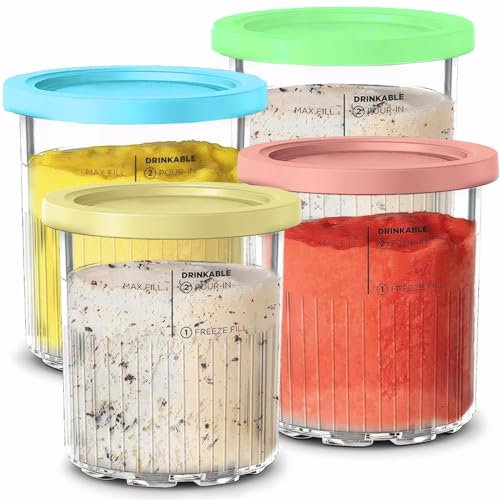 JUOENLP Repuesto para Ninja Creami Pints y tapas 4Pack Compatible con NC501EU NC501 NC500 AMZ Serie Deluxe Heladeras, Creami Pinta Recipiente con Tapas a prueba de fugas, Apto para lavavajillas