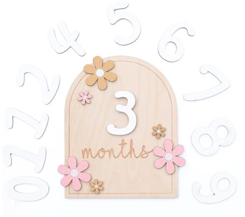 ZYBHMJE 1 Pcs Baby Monthly Milestone Cards with Glue Points Flower-Styled Baby Monthly Milestone Markers Wooden Baby Milestone Discs Photo Props for Infants 0-12 Months Baby Shower Growth Recording