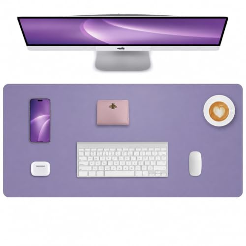 AFIING Schreibtischunterlage aus PU Leder, Große Mausmatte, Rutschfest & Wasserdicht, Tischunterlage für Büro, Homeoffice und Studium (80 x 40 cm, Helllila)
