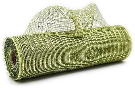 Red and White Stripe Metallic Mesh Ribbon 10 inch x 10Yard Iridescent Silver Foil, Christmas Ribbon for Wreath Swags and Christmas Tree Decoration (Light Green)