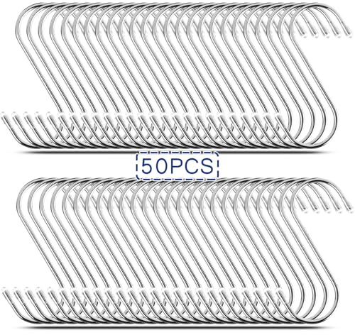 FWEEK 50 Stück S-Haken aus Edelstahl, 11 cm, bis 25 kg für Küche und Bad | S-förmige Haken mit Schutzkappen zum Aufhängen von Handtüchern, Töpfen, Taschen und Kleidung in Haus und Wohnung