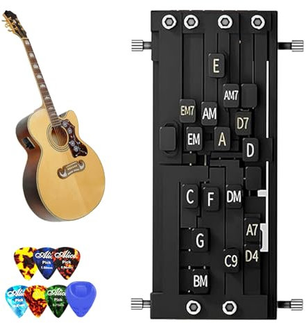 Gitarren Akkord Trainer, Gitarrentrainer Tool Gitarren Akkordwechsler Werkzeugset mit Gitarrenpickel für Gewöhnliche Folk-Gitarren von 38 Bis 42 Zoll Gitarren-Akkorddrücker für Gitarrenanfänger