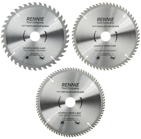 3 Pack - 210mm x 30mm x 40T 60T & 80T TCT Circular Wood Saw Blades Includes 25mm 20mm & 16mm Bore Reduction Rings. Compatible with Festool Bosch Makita Dewalt Circular Saw Etc, Fits 216mm saws