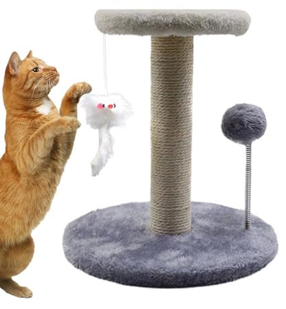 Arbre À Chat, Tour De Jeux pour Chats, Poteau Griffoir Chat avec Pompons Suspendus,Pompons, Grattoir À Design Moderne avec Base Stable, Perchoir Moelleux pour Le Jeu du Chaton