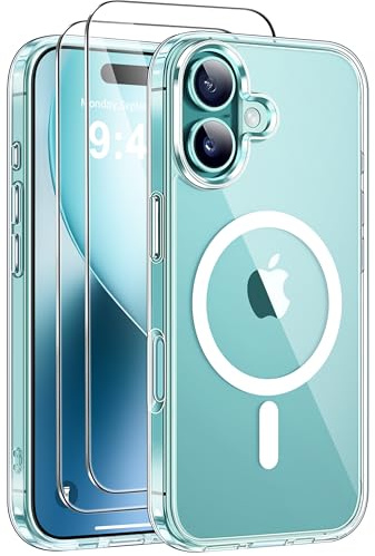 ivencase for iPhone 16 Plus Case with 2 Pack Screen Protector, Compatible with MagSafe, Shockproof Protective Clear Back Phone Case for iPhone 16 Plus 6.7 -Clear