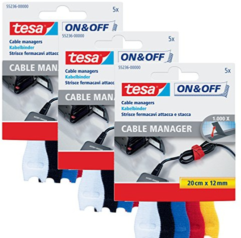 3fach Pack tesa ON & OFF Klett Kabelbinder mit je 5 Stück