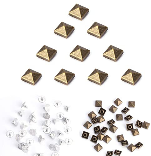 WedDecor 15mm Bronce Cuadrado Pirámide Remaches Tuercas - para Cuero Manualidades,Bricolaje Proyectos,Bolsas,Cinturón,Zapato Decorativo Ropa, Jeans (Pack De 100)