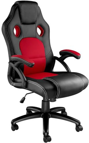TecTake® Silla Gamer Ergonómica, Ajuste de Altura, Silla de Escritorio de Oficina, Silla de Estudio con Acolchado Cómodo, Silla con Reposabrazos y Ruedas, Sillas Gaming para Ordenador - Negro/Rojo