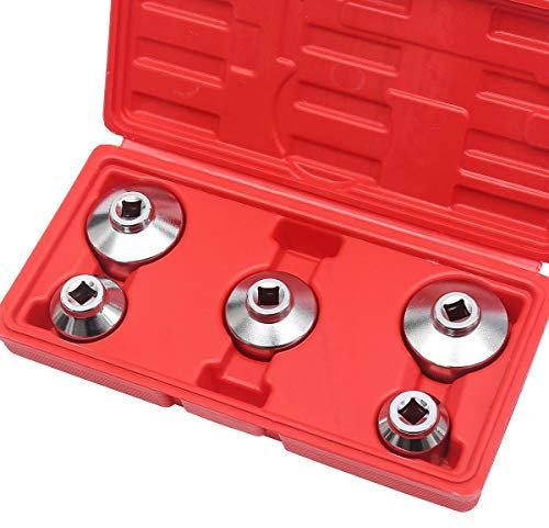 KATSU Jeu de Tasses de Clé de Filtre à Huile 5 Pièces, 3/8 Entraînement Hexagonal 24-38mm Outil de Retrait de Douille de Filtre à Huile pour la Réparation Automatique de Voiture 450250