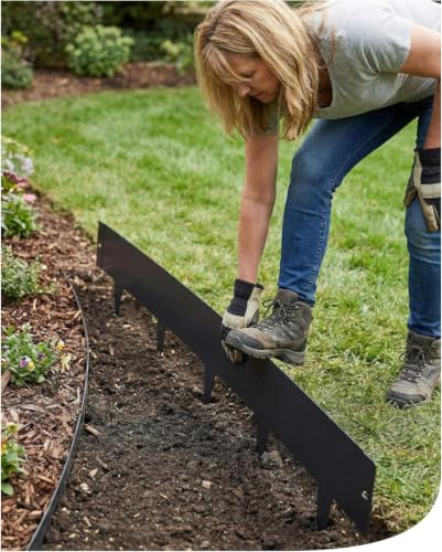 bellissa Rasenkante Spina feuerverzinktes Metall anthrazit 103x16 cm 40 m | Beetumrandung, Beeteinfassung, Umrandung und Begrenzung für Beete & Garten, flexible Mähkante mit Dornen