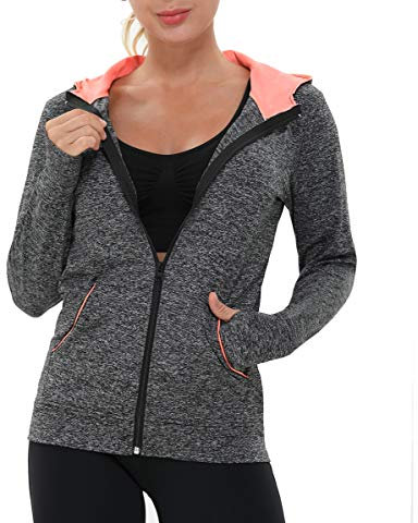 AMZSPORT Damen Laufjacke Sportjacke Langarm Trainingsjacke Sweatjacke mit Tasche Für Yoga Fitness Schwarz S