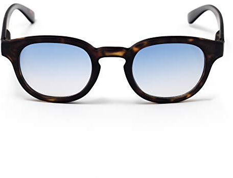 Contacta Hipsun Demi Lentille Bleu Fumé - Lunettes de soleil avec verres polarisés Monture Effet Soft Touch - Lentille Rose Bleu Gris Flash - Homme Femme - Sac Porte Lunettes en Microfibre - 22g