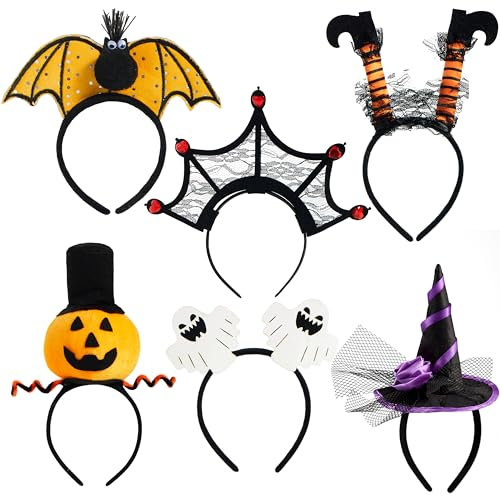 JOYIN 6 Stück Halloween Stirnband Kürbis, Fledermaus, Hexe, Geist, Spinnennetz Halloween Haarschmuck Kopfschmuck Haarreifen für Kostüm Halloween Party Cosplay