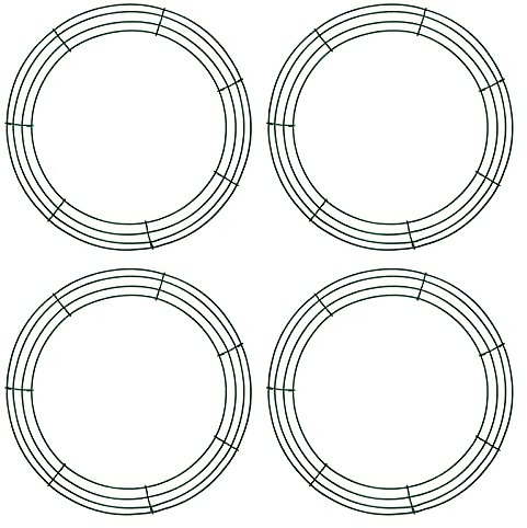 Jsdoin 4 Pack 12 Inch Metal Wire Wreath Frame, Green Round DIY Floral Crafts, Home Front Door Decor, Hanging Wreath Hoop for New Year Thanksgiving Easter Christmas Valentines Party Decorations