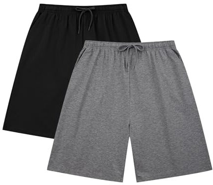 HomyComy Homme Bas de Pyjama Court Coton 2 Pack Short à Carreaux Pantalon de Pyjama à Cordon Short de Pyjama Élastique avec Poches