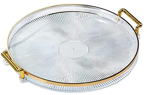 Fenteer Nordisches Serviertablett, mit Griffen, Desserttablett, kosmetisches, Make-up-Display, rundes dekoratives Tablett, für Schlafzimmer, klar