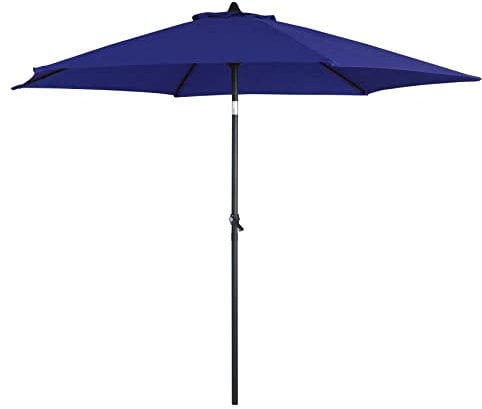 2.7m Wind Up Parasol – Tilt and Crank Mechanism - Polyester Canopy – Stylish Garden Umbrella in Green, Blue, Terracotta, Grey or Beige. (Navy)