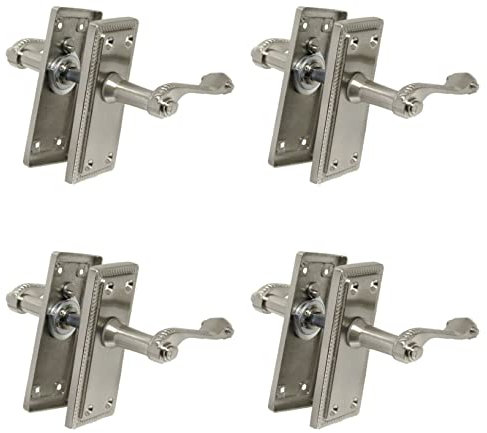 Haven Heritage - Georgian Style Scroll Satin Finish Door Handles, Internal Door Handles, Satin Door Handle, Door Lock, Door Latch, Door Handle with Lock, Door Handle and Latch Set, x 4
